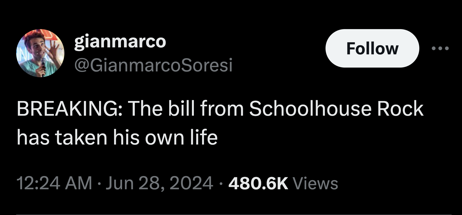 screenshot - gianmarco Breaking The bill from Schoolhouse Rock has taken his own life Views